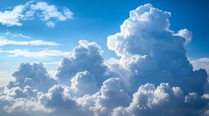 Sky high Billowing white clouds against a vibrant blue backdrop on a sunny day