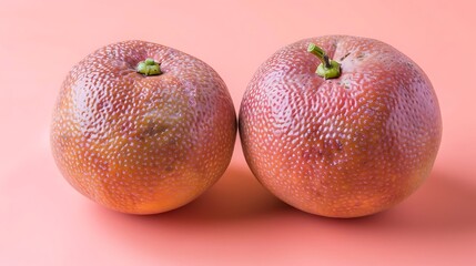 Close-up of Two Blood Oranges on a Pink Background Displaying Rich Texture