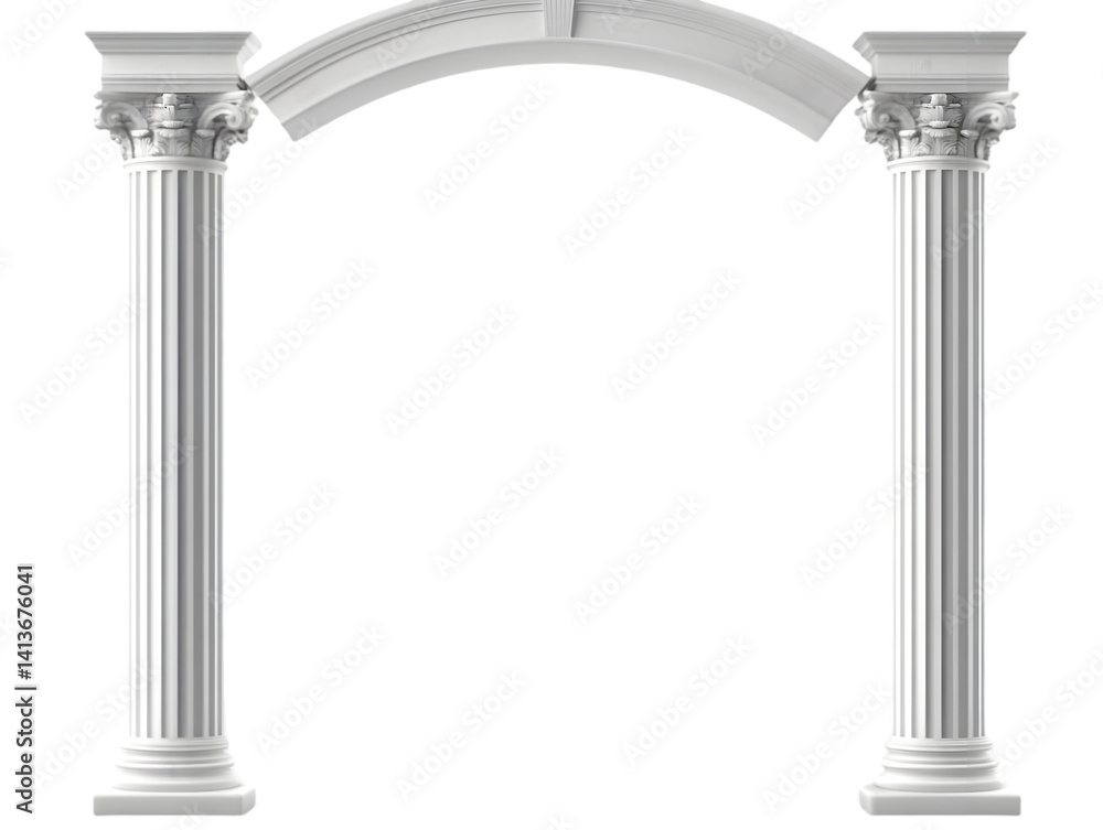 Poster isolated white classical archway with columns transparent background 3d render