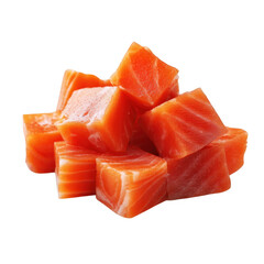 Fresh Raw Salmon Meat Cubes Dice for Sushi and Sashimi  Isolated Transparent Background