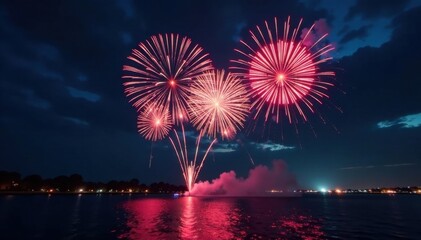 New Year countdown fireworks exploding in the night sky, new year, exploding, night sky