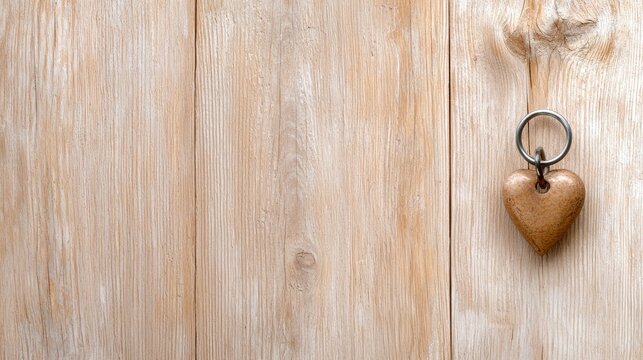 Rustic gold heart ornament on wooden background romantic valentine wedding decor