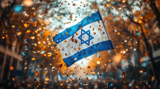 Celebration of freedom: Yom Haatzmaut, national pride, israel emblem, cultural heritage, joyful people, historic significance, annual festivity, unity spirit, national identity, symbolic flag.