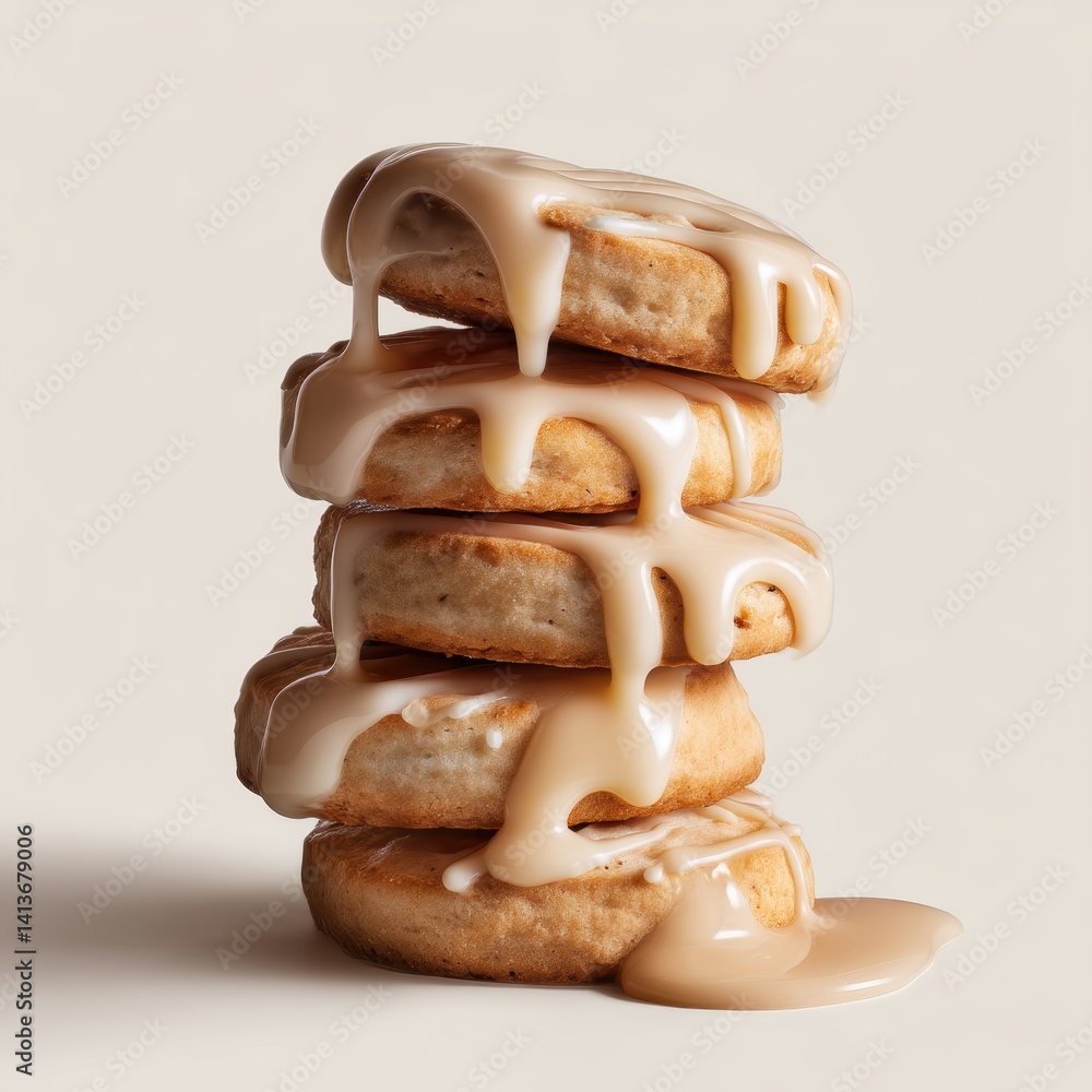 Poster delectable stack of iced rings presented in a studio setting with soft lighting and plain background
