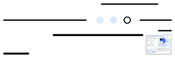 Abstract lines, circles, and a detailed data chart featuring a pie graph. Ideal for business, analytics, technology, creativity, innovation, education digital learning simple landing page