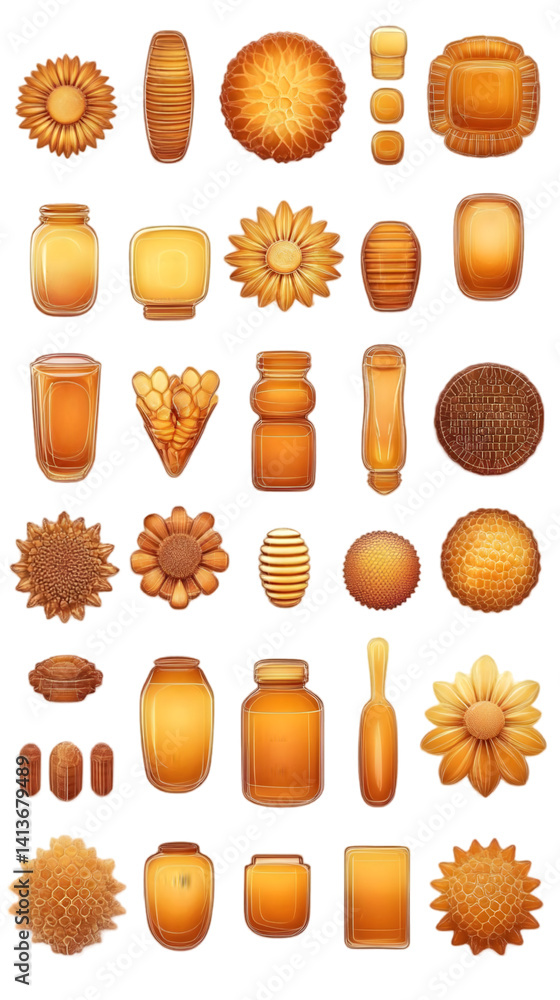 Poster orange abstract objects on transparent background isolated illustration set