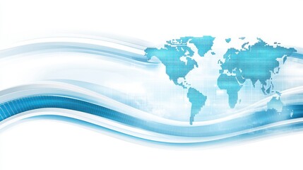 Global Connectivity Abstract Blue Waves World Map Flowing Lines Techno Background