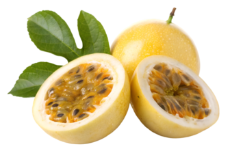 fresh yellow passion fruit isolated on transparent background Generative Ai.
