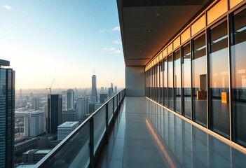 Obraz premium Empty office building overlooking cityscape, showing recessionary impact, economics, portfolio