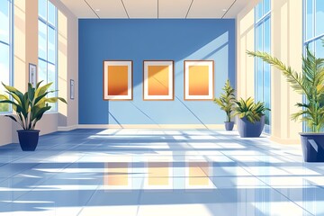 Fototapeta premium Modern Art Gallery Interior Design with Natural Light and Minimalist Decor