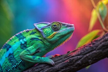 Neon Chameleon Blending into Vibrant Chromatic Background Symbolizing Adaptability - generated by ai