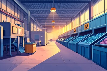 Fototapeta premium Modern Warehouse Interior: Bright and Vibrant Produce Display with Industrial Shelves