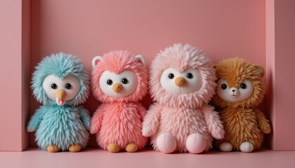 Cute plush animals, pastel colors