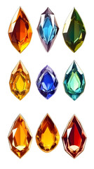 Realistic 3D Illustration of Colorful Gemstones Isolated on Transparent Background