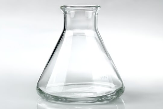 Glass Erlenmeyer Flask on Reflective Surface Clean Laboratory Experiment for Science and Education