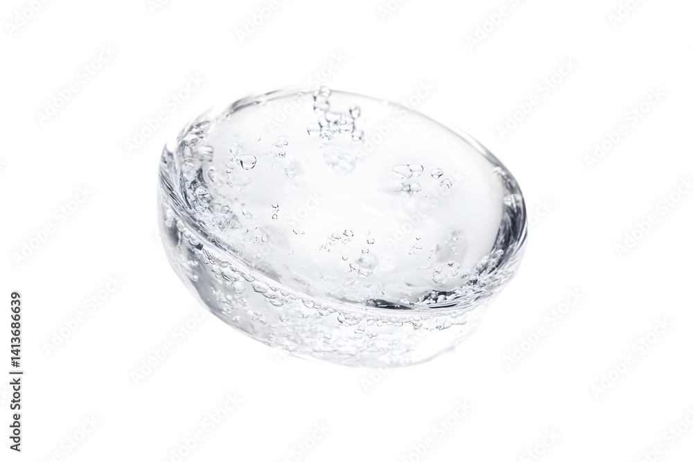 Poster realistic 3d render of transparent water element with droplets isolated on black