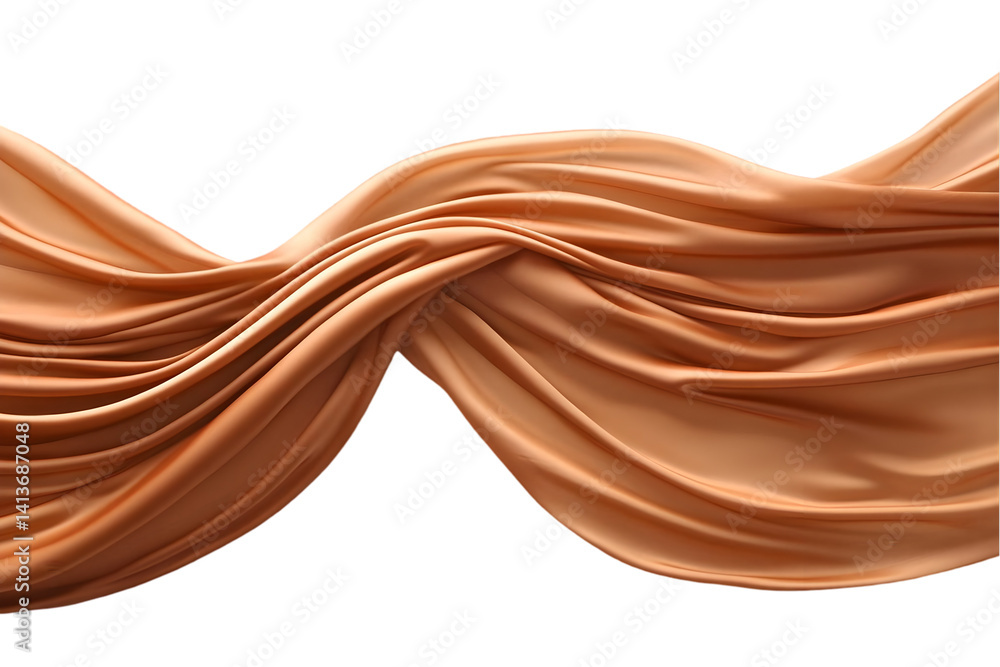 Poster realistic 3d rendering of gold silk fabric wave against transparent background