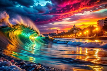Fototapeta premium Vibrant Ocean Wave at Sunset