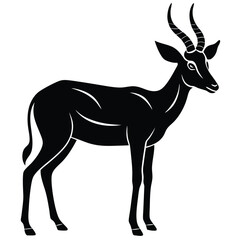 Gazelle or antelope black silhouette, vector icon
