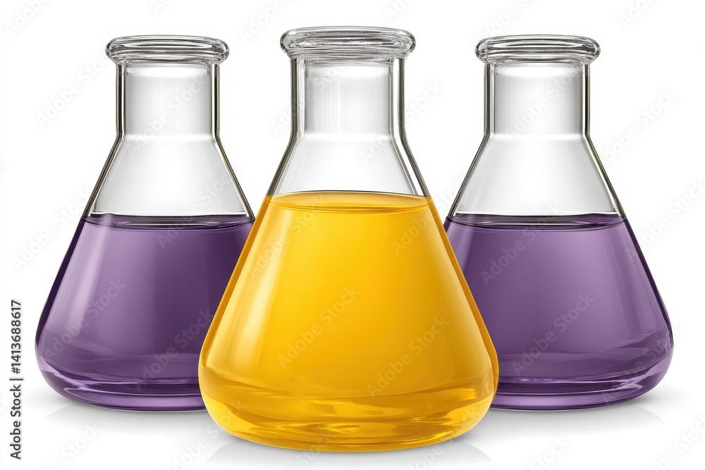 Poster science glassware filled with colorful liquid in laboratory setting on white background experiment
