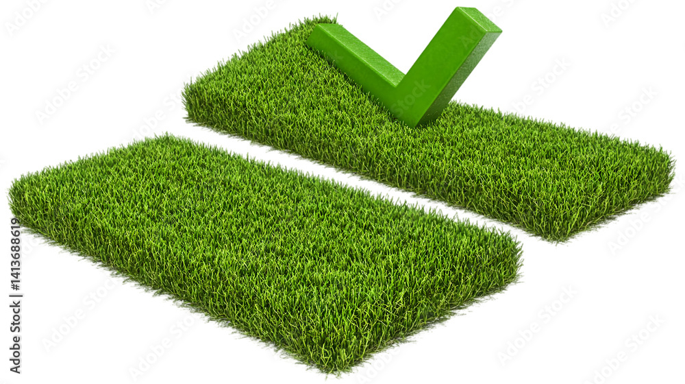 Aufkleber realistic grass rectangles with green check mark on transparent background
