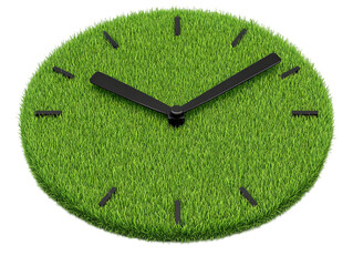 Realistic Green Grass Clock on Isolated Transparent Background