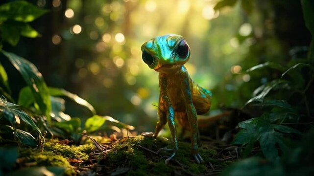 A Green Reptilian Alien Stares With Large Hypnotic Eyes