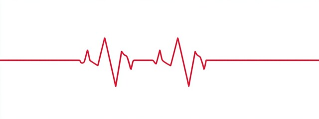 A simple red line of a heartbeat graphic, vector illustration, on a white background, with no shadows or details, in a minimalistic, flat design style.