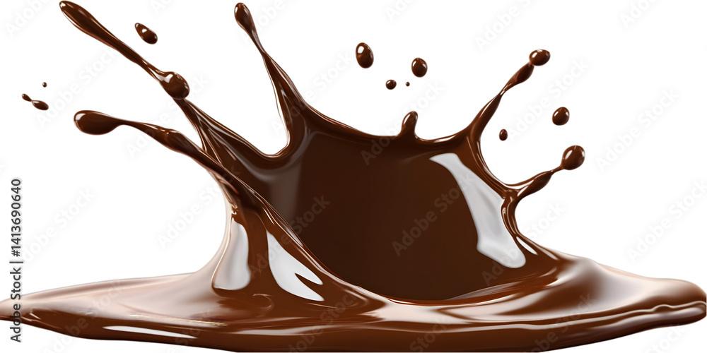 Poster realistic image of chocolate splash on transparent isolated background