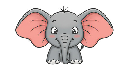 Fototapeta premium Flat icon of a baby elephant with oversized ears and a gentle smile, animated look on a clean white background