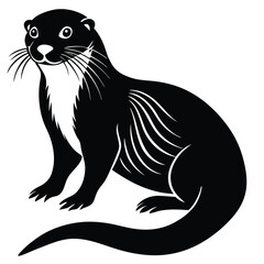 otter silhouette, otter line art black white vector illustration