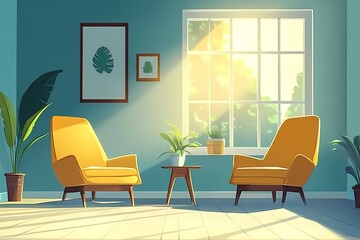 Cozy Modern Home Interior Design with Sunlit Greenery, Elegant Furniture & Radiant Natural Lighting