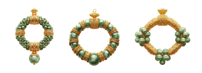 Obraz premium Elegant Jade and Gold Jewelry Pendants with Intricate Designs