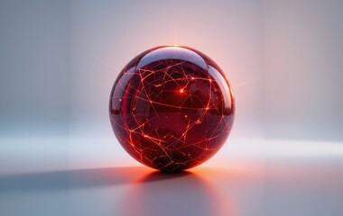 Glowing Red Sphere with Network Connections on Light Background