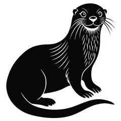 otter silhouette, otter line art black white vector illustration