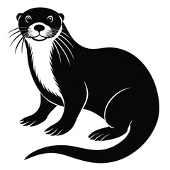 otter silhouette, otter line art black white vector illustration