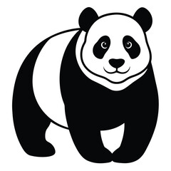 Panda black and white silhouette illustration isolated on a white background