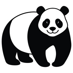 Panda black and white silhouette illustration isolated on a white background