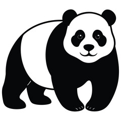 Panda black and white silhouette illustration isolated on a white background