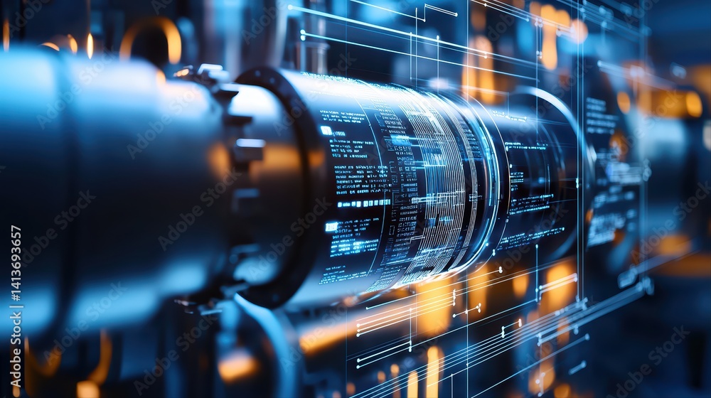 Poster futuristic data pipeline with digital information flow