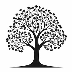 Leafy Black Tree Silhouette: Organic Vector Illustration of Spring Nature and Foliage