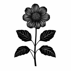 Obraz premium Monochrome Botanical Illustration: Elegant Stylized Flower with Detailed Leaves and Floral Patterns