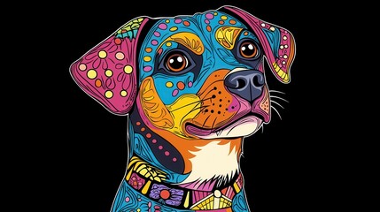 Obraz premium Colorful Artistic Dog Portrait with Vibrant Patterns and Design