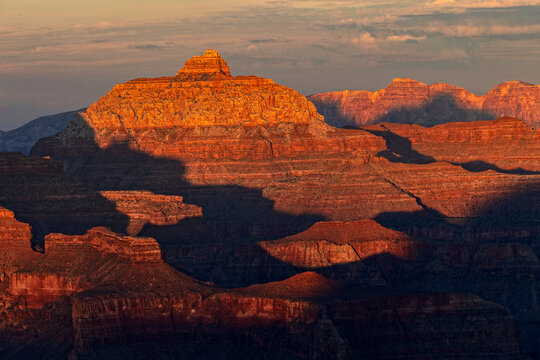 Vishnu Temple at sunset from south rim, Grand Canyon National Park, Arizona