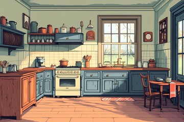 Modern Country Kitchen Design with Blue Cabinets, Wooden Furniture, and Natural Light: Cozy Interior & Homey Living Space