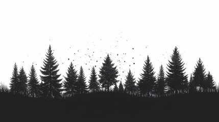 Obraz premium Silhouette Forest: Scenic Black and White Forest Landscape of Tall Pine Trees and Tranquil Nature