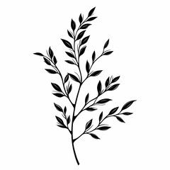 Naklejka premium Elegant Botanical Art: Black and White Nature Illustration of Leaf and Branch Silhouettes in Minimalist Design