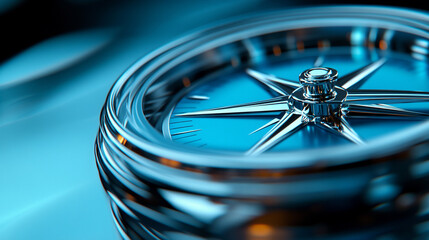 A close-up of a modern shiny new compass on a light background symbolizes guidance direction clarity decision making personal journey exploration purpose and finding one's true path in life

