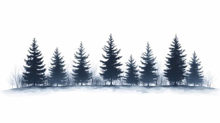 Obraz premium Serene Silhouettes: Evergreen Forest Tree Silhouette in Peaceful Nature Landscape - Perfect for Winter Backgrounds and Scenic Digital Art