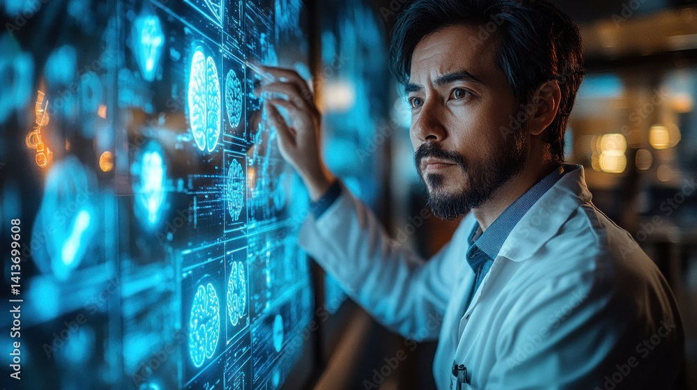 Aufkleber neurologist analyzing brain scans on advanced digital interface
